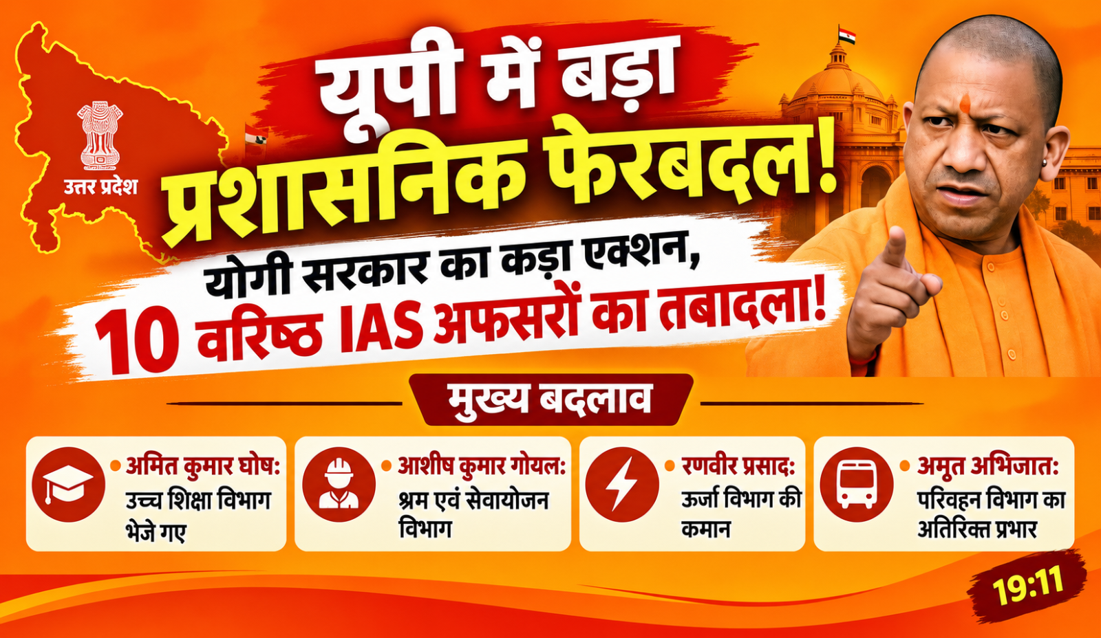 उत्तर प्रदेश में वरिष्ठ IAS अफसरों के तबादले.