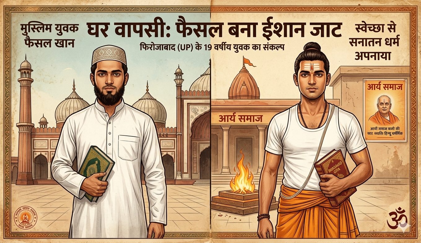 उत्तर प्रदेश के फिरोजाबाद से धर्म परिवर्तन और 'घर वापसी 'सनातन धर्म में वापसी नया नाम 'ईशान जाट'