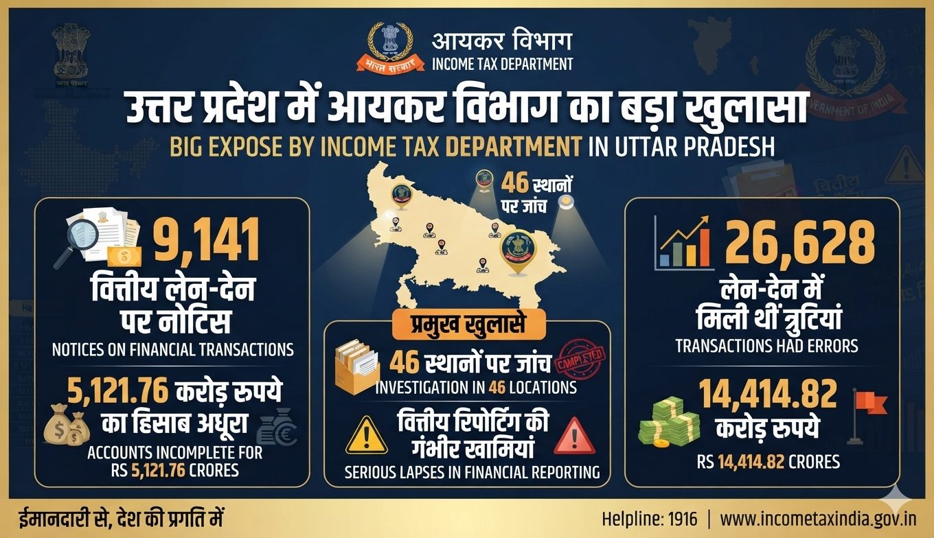 उत्तर प्रदेश में आयकर विभाग का बड़ा खुलासा: 9,141 वित्तीय लेन-देन पर नोटिस, 5,121.76 करोड़ रुपये का हिसाब अधूराI